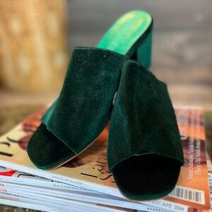 James Smith Luxurious Green Velvet Mules with Open Toe Brand New Never Worn